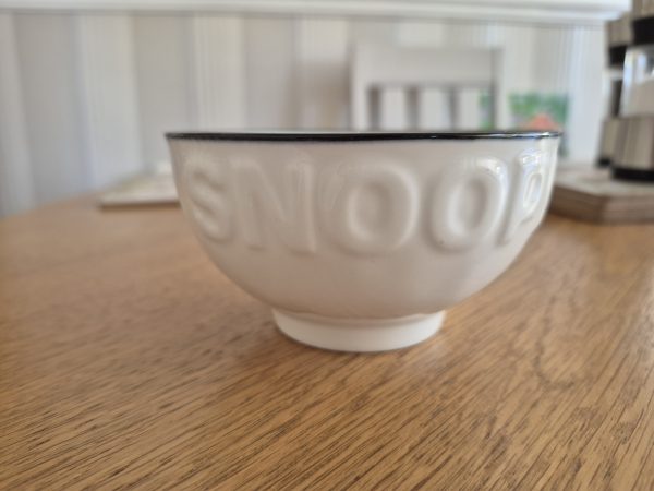 Snoopy Ceramic Bowl – Cream & Black – Raised Lettering Design - Image 3