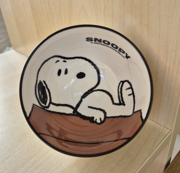 Snoopy Ceramic Bowl – Cream & Black – Raised Lettering Design