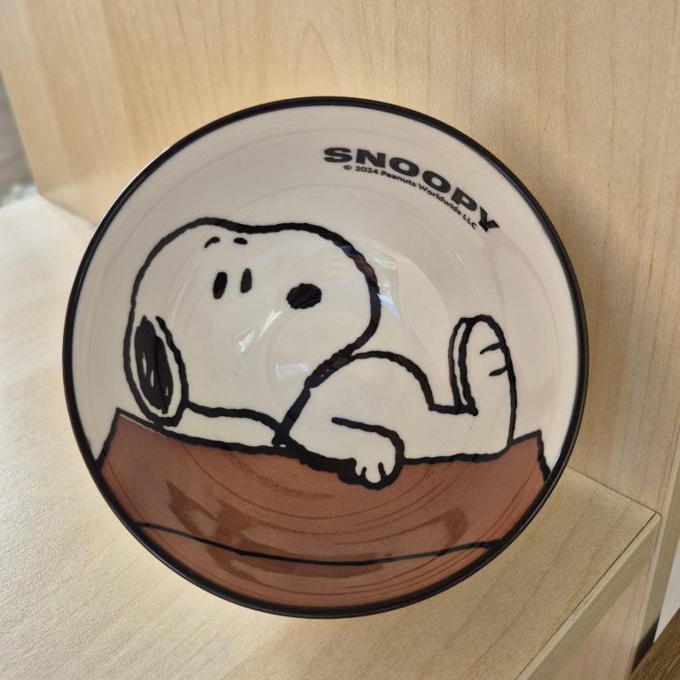 Snoopy Ceramic Bowl – Cream & Black – Raised Lettering Design
