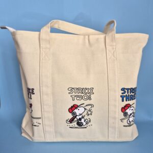 Snoopy Baseball Canvas Tote Bag – Cream Sporty Design