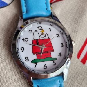 Snoopy Watch - Blue Strap, White Face, Snoopy on Kennel - Perfect for Kids, Ladies or Men