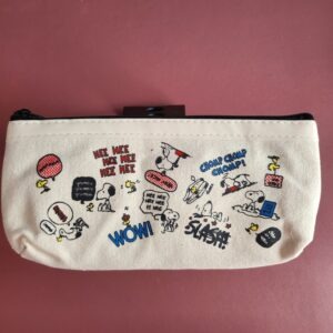 Cream Canvas Snoopy and Charlie Brown Pencil Case / Makeup Purse