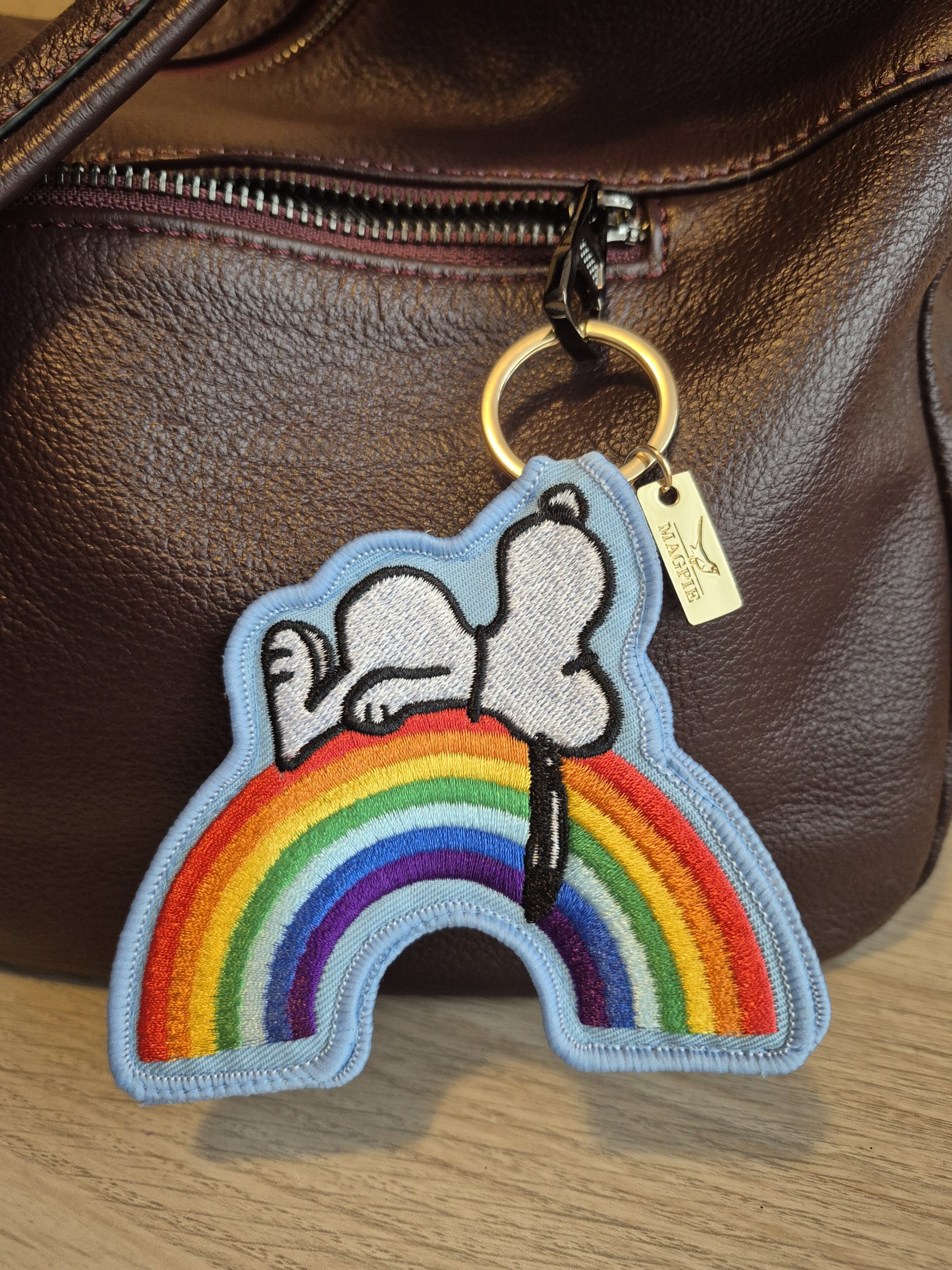 Rainbow Snoopy Bag Charm - Blue trim