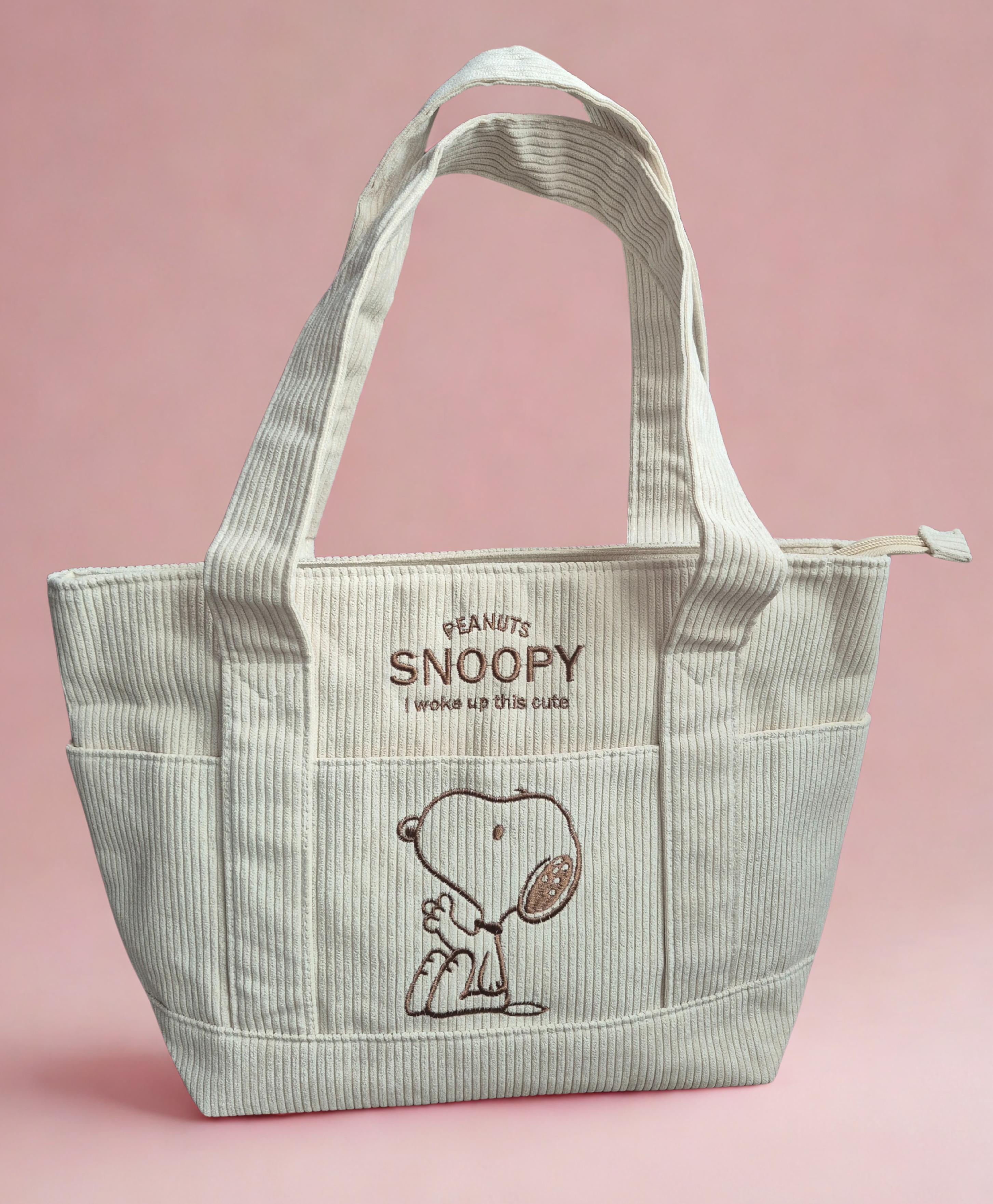 Snoopy Corduroy Tote Bag - Cream