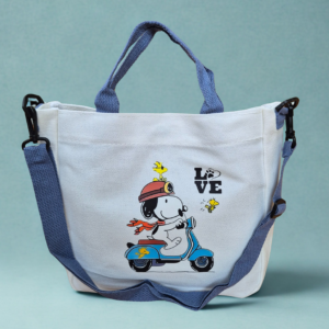 Snoopy & Woodstock Scooter Canvas Tote Bag – Nostalgic Peanuts Crossbody Shoulder Handbag