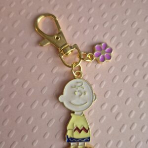 Charlie Brown Enamel Keychain with Flower Charm