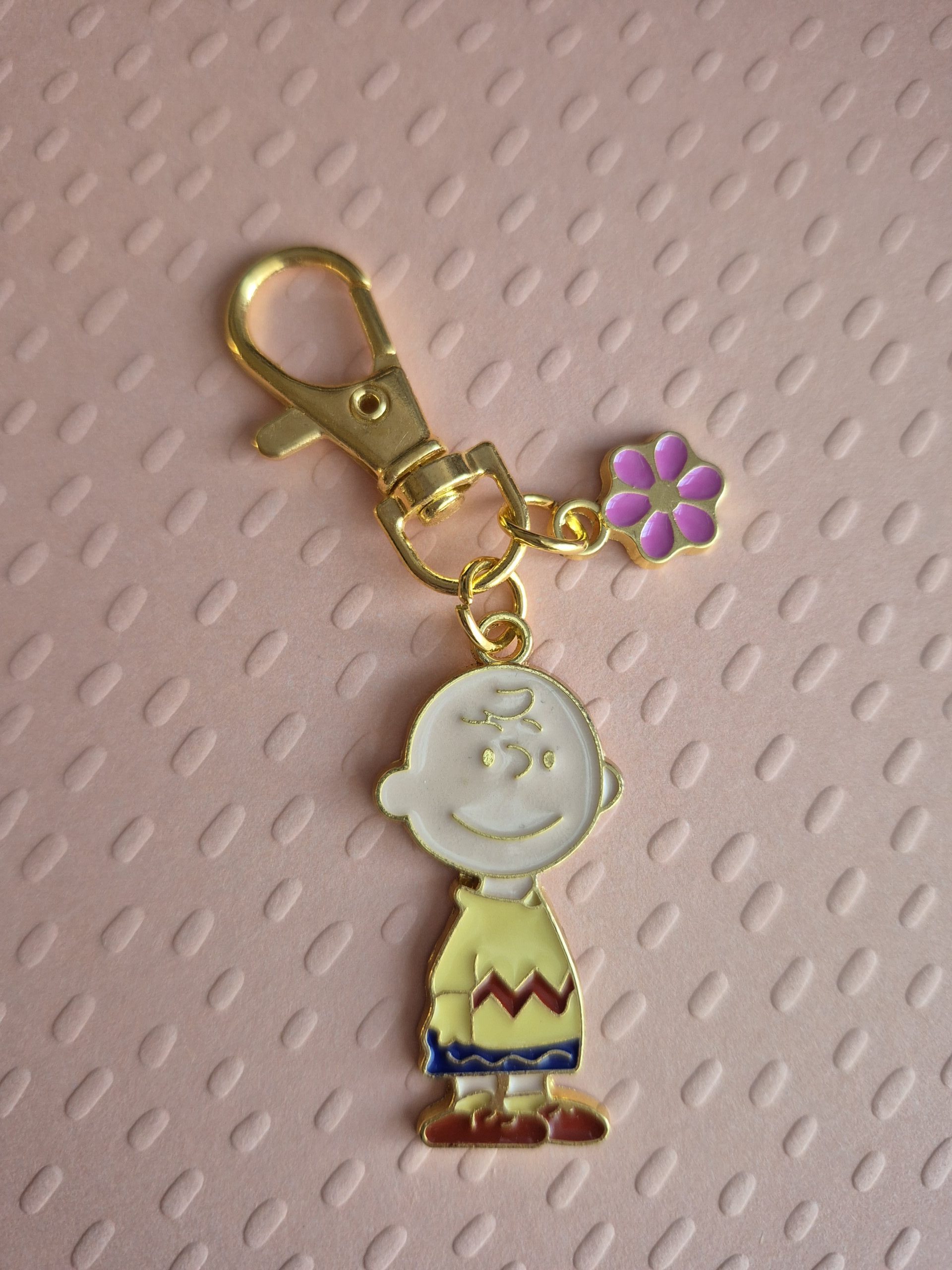 Charlie Brown Enamel Keychain with Flower Charm